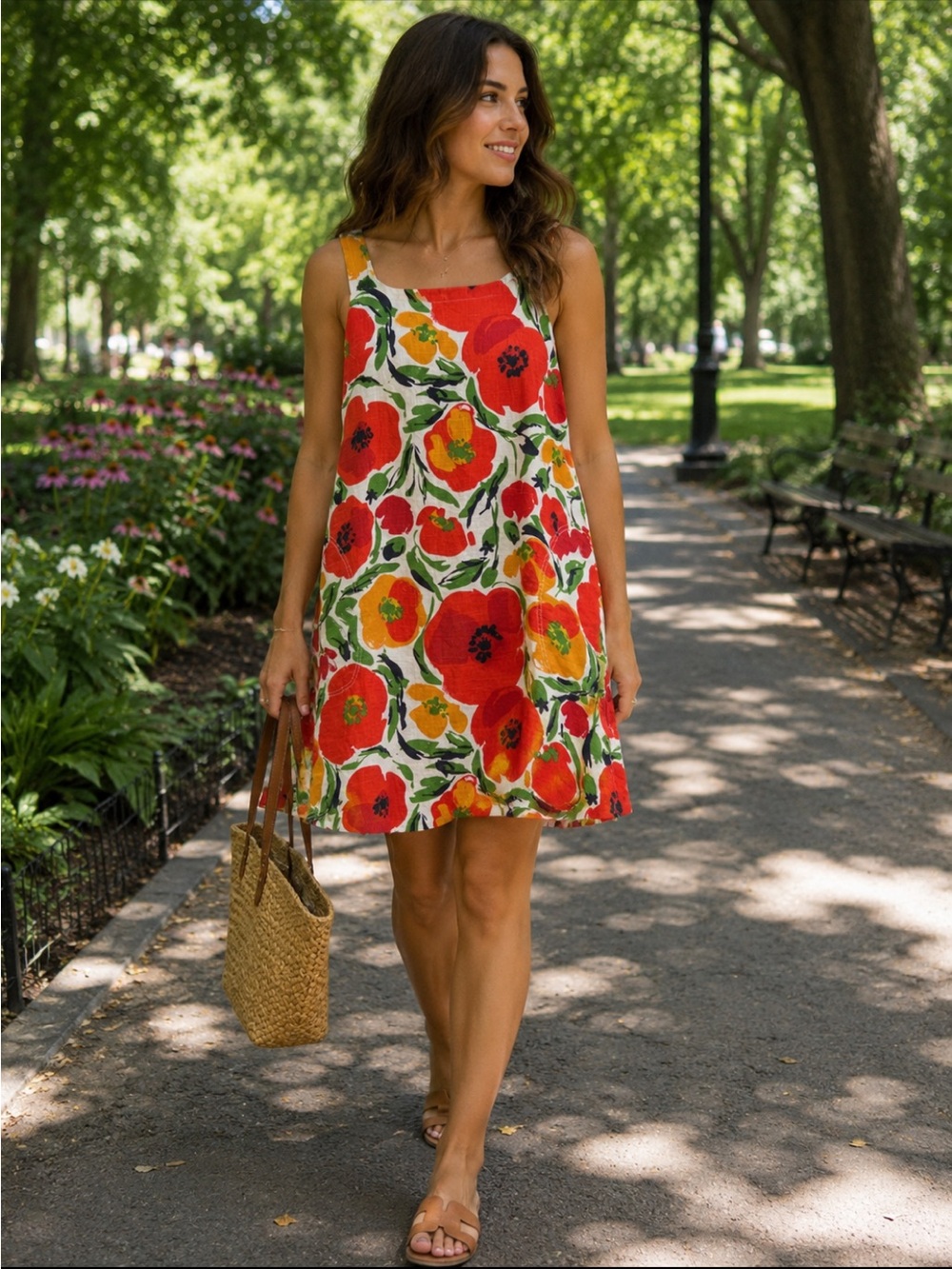 Tyler Boe Floral A-Line Sleeveless Linen Blend Mini Dress. Size Large.